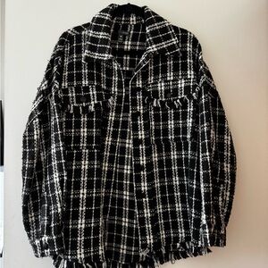Aqua Black & White Plaid Tweed Shacket